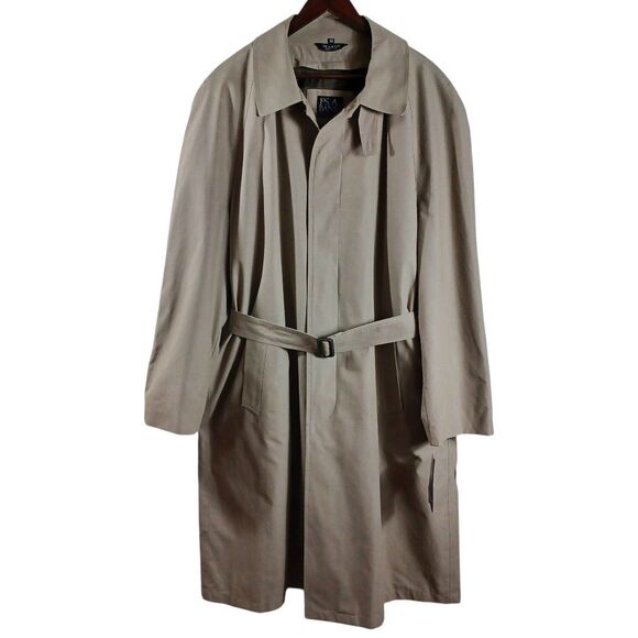 NWT Jos A Bank $350 Tan Trench Coat 44R Removable Plaid Wool Liner Belted Long - Picture 3 of 12